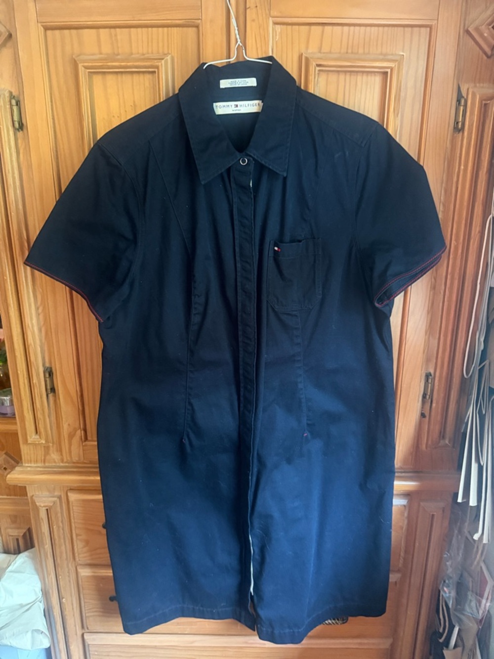 Tommy Hilfiger women’s  Short-Sleeve Dark Navy snap closure dress